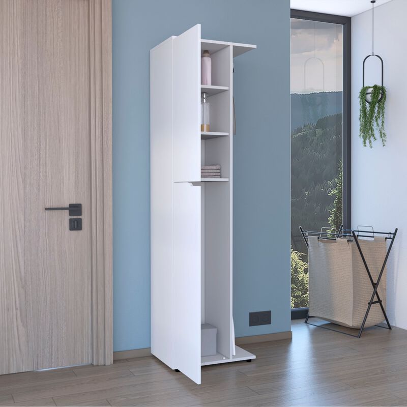 DEPOT E-SHOP Tok  Broom Storage Closet with One Door 71.3" H, Four Shelves and Broom and Mop Holder,White,Kitchen