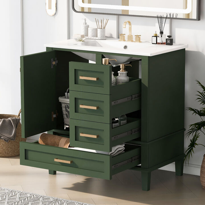 Modern Bathroom Vanity with Sink, Soft-Close Door, and 3 Storage Drawers