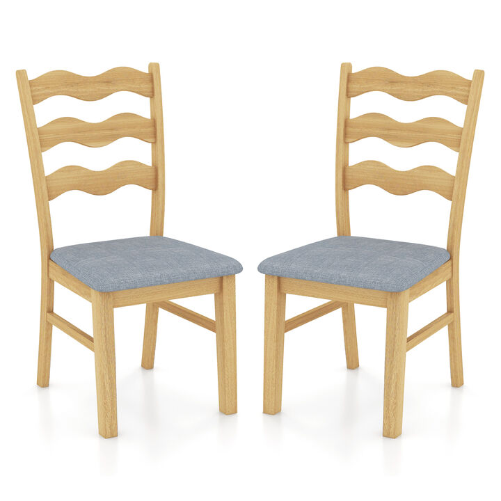 Dining Chair Set of 2 Linen Fabric Upholstered Kitchen Chairs with Padded Seat