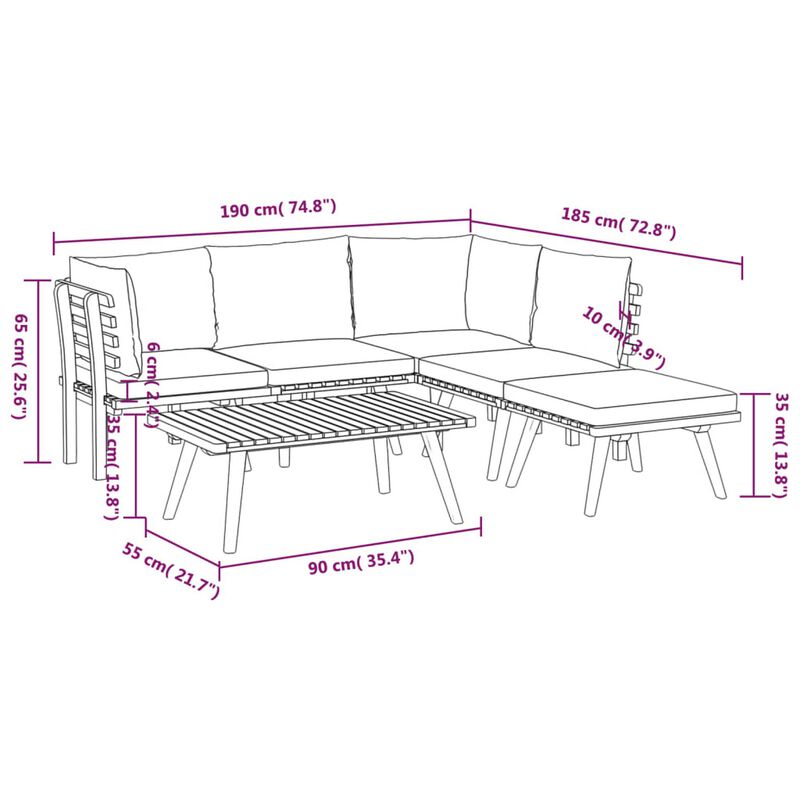Roma 6pc Modular Outdoor Sofa and Table Set, Solid Wood, White, Gray - Benzara
