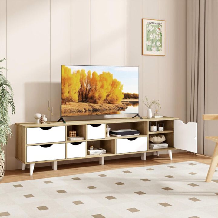 Hivvago TV Stand for TVs up to 65â€ Television CabinetÂ w/ 5 Drawers & 3 Open Shelves-Oak