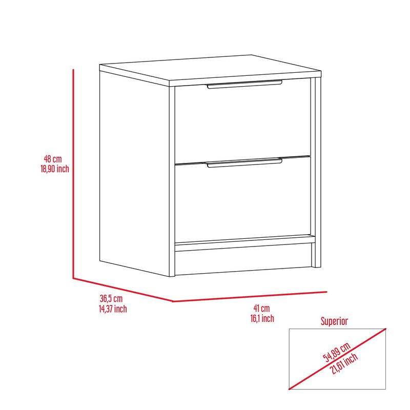Streamdale Kaia Nightstand, Two Drawers, Metal Handle - Light Gray