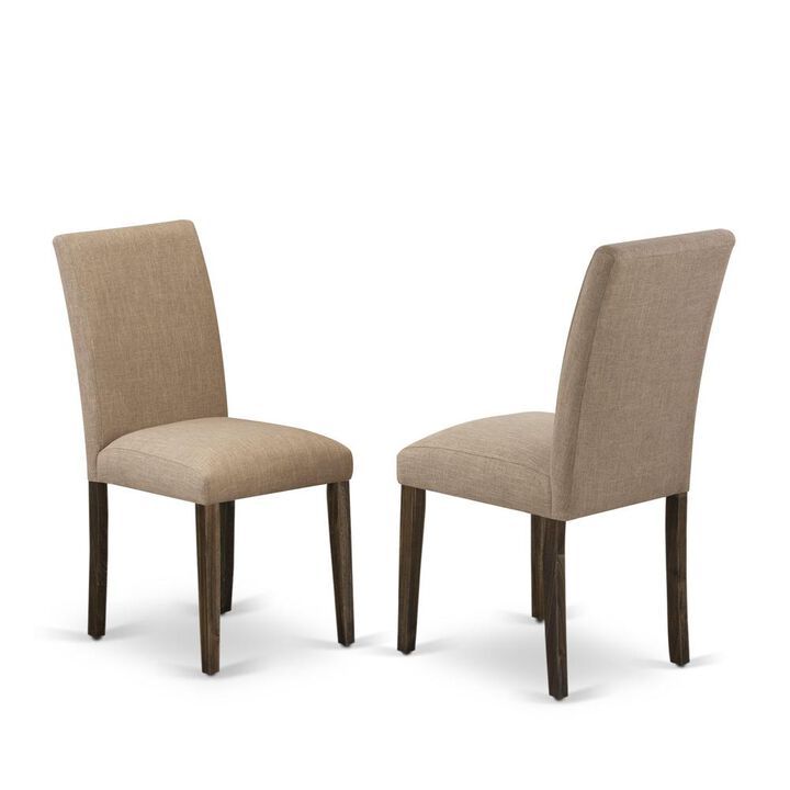 East West Furniture Set of 2 Parsons Chairs - Doeskin Linen Fabric Seat and High Back - Antique Walnut Finish