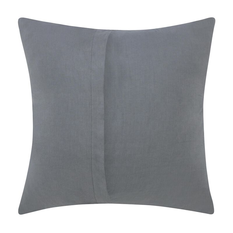 Cae Square Euro Pillow Sham, Blue Cotton, Belgian Flax Linen, 26 Inch - Benzara