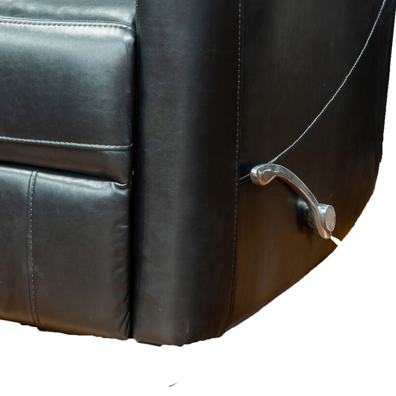 Aki 36 Inch Swivel Manual Recliner Chair, Luxury Plush Black Faux Leather - Benzara...