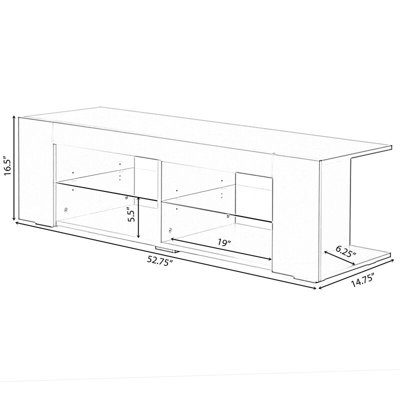 White Entertainment TV Stand with LED Lights and Glass Shelves with UV Frame