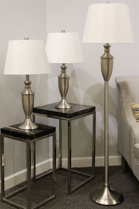 Brushed Steel 2Table 1Floor Lamp
