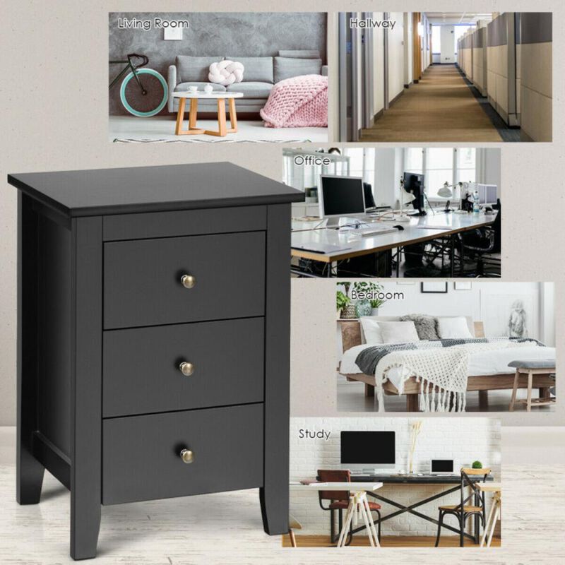 Hivvago 2 Pieces Nightstand End Beside Table Drawers