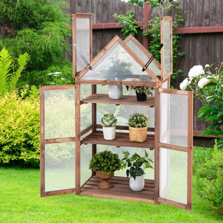 Hivvago Cold Frame Mini Wooden Greenhouse for Vegetable and Flower-Brown