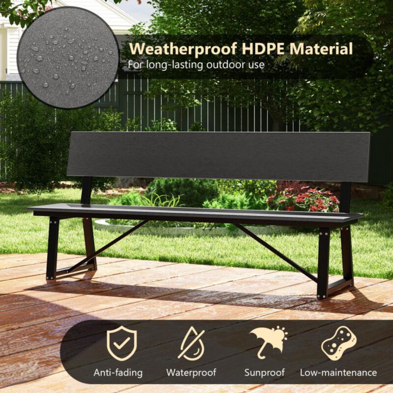 Hivvago 72 Inch Extra Long Bench with All-Weather HDPE Seat & Back for Yard Garden Porch