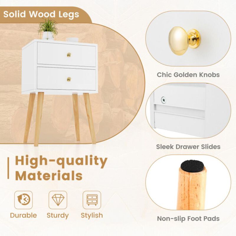 Hivvago Mid Century Modern 2 Drawers Nightstand in Natural