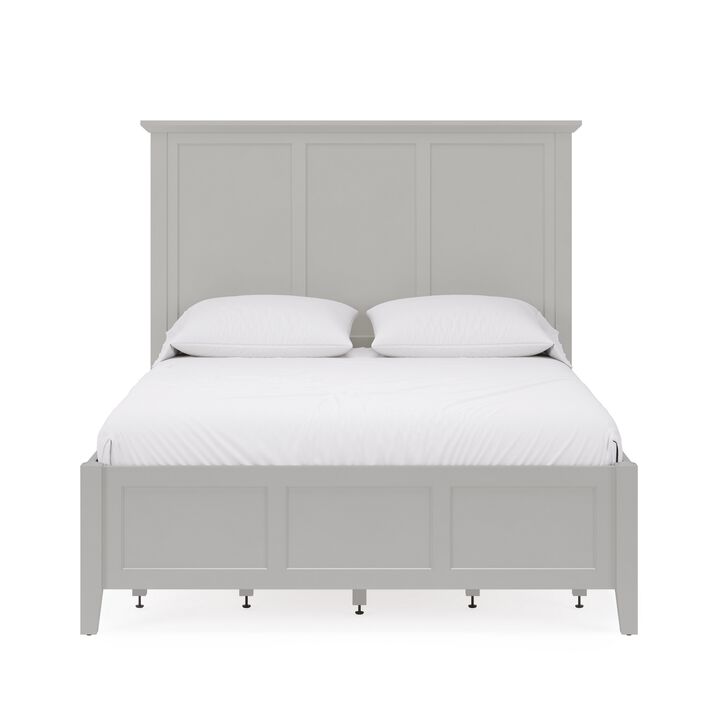 Fritz Queen Size Storage Bed, Three Panel, Beveled Top, Light Gray Wood - Benzara