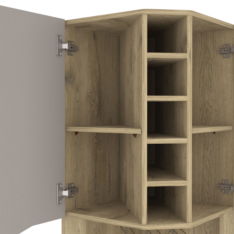 DEPOT E-SHOP Mecca Corner Bar Cabinet, Ten Built-in Wine Rack, Macadamia / Taupe