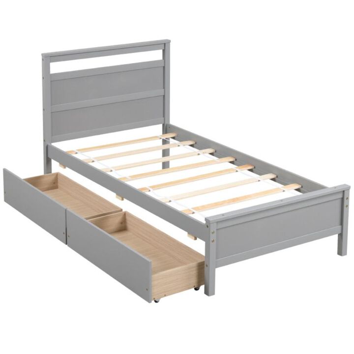 Hivvago Wooden Bed Frame with 2 Drawers for Teens and Adults Hivvago Wooden Bed Frame with 2 Drawers for Teens and Adults