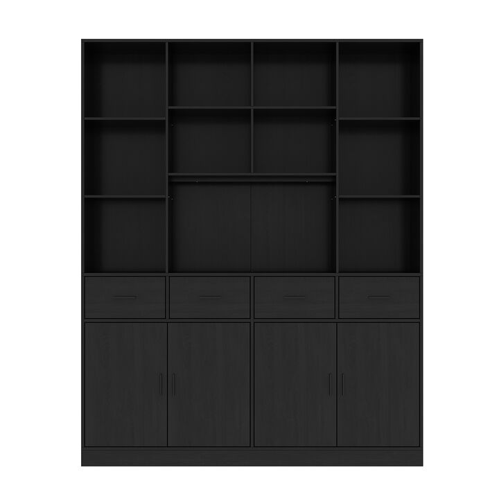FUFU&GAGA Mdf 3-Shelf Oversized Set Bookcase with Doors (63-in W x 78.7-in H x 15.7-in D),Black FUFU&GAGA Mdf 3-Shelf Oversized Set Bookcase with Doors (63-in W x 78.7-in H x 15.7-in D),Black