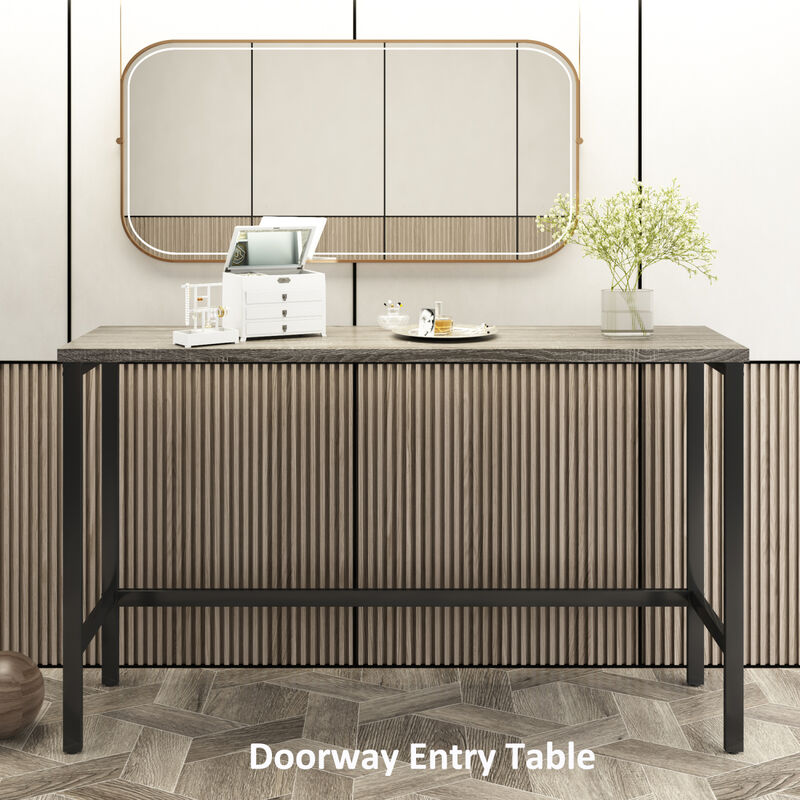 Counter Height Extra Long Dining Table Set with 3 Stools Pub Kitchen Set Side Table with Footrest