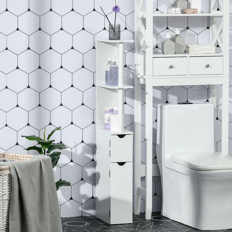 Bathroom Storage Cabinet Slim Freestanding Linen Tower Cabinet w/ Shelf White