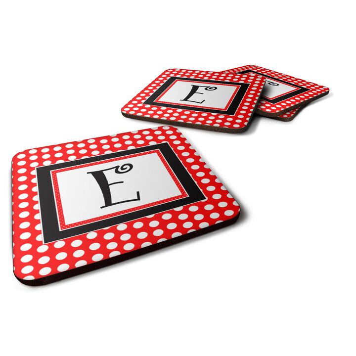 Caroline's Treasures CJ1012-EFC Monogram-Red Black Polka Dots Foam Coasters (Set of 4), Initial Letter E, 3.5 H x 3.5 W, Multicolor