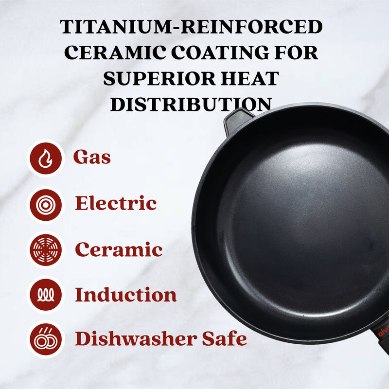 Alva Energy Ceramic Nonstick Frying Pan 12.6" Scratch Resistant Cast Aluminum Healthy Cooking Pan, Stay Cool Handle, Non Toxic, Easy to Clean, Compatible with All Stovetops & Induction Safe