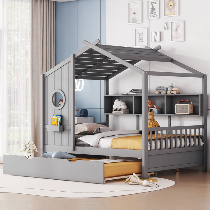 Merax Modern Low Height House Bed With Trundle