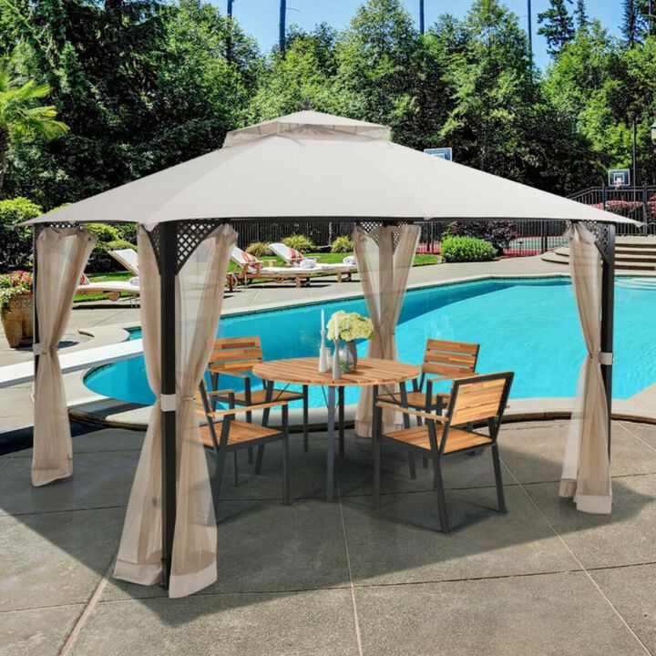 Hivvago 12 x 10 Feet Outdoor Double Top Patio Gazebo with Netting