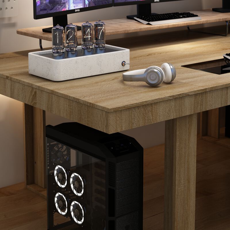 86.6 in. Width, Retangular Wood Grain Wooden Computer Desk, Writing Desk, Natural with Wooden Frame
