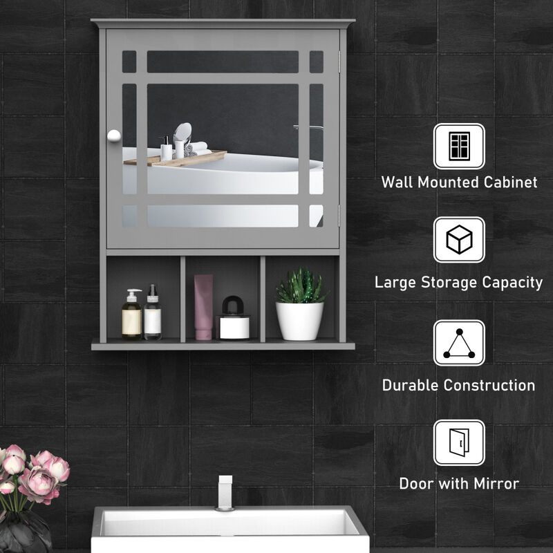 Gray Wall Mounted Medicine Cabinet with Mirror