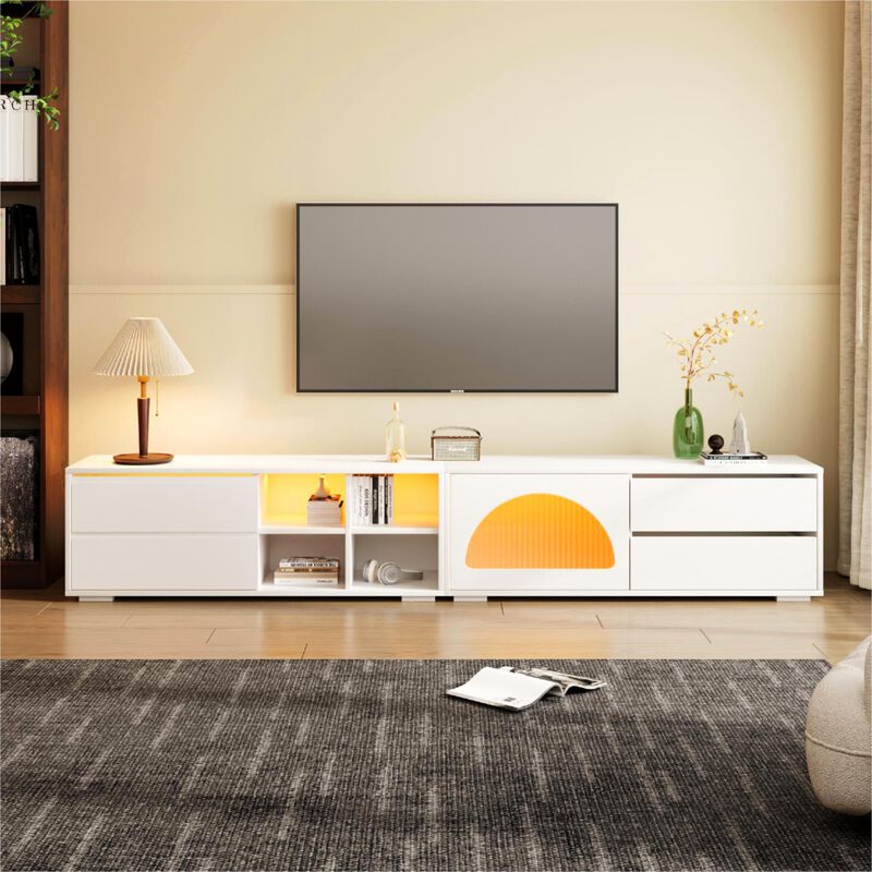 Merax Modern TV Stand with Fluted Glass Door