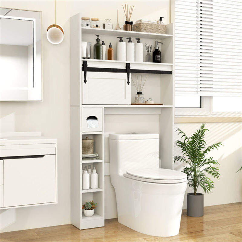 Freestanding Toilet Storage Cabinet with Adjustable Shelves, Bathroom Organizer