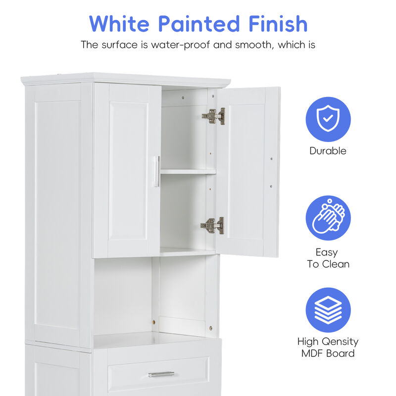 Merax Tall Bathroom Cabinet with Laundry Basket
