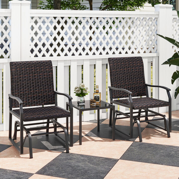 3-Piece Patio Gliding Set with All-Weather Cushions and Tempered Glass Coffee Table