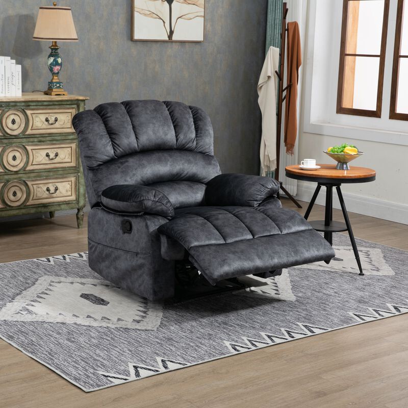 Mondawe Large Manual Recliner Chair in Fabric with Pillow Top Arms and Cushion Back for Living Room, Gray