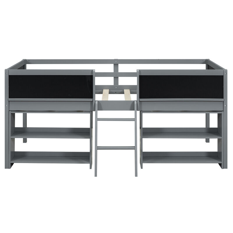 Merax Low Loft Bed with 2 Movable Shelves