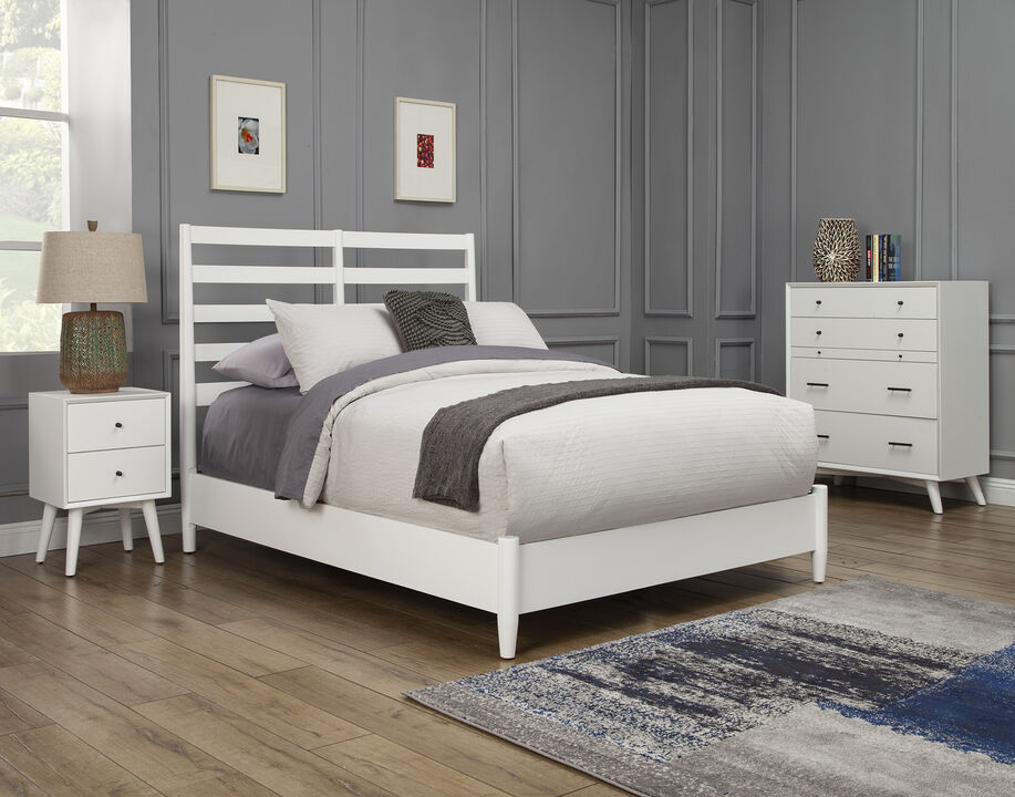 Flynn Retro California King Bed w/Slat Back Headboard, White