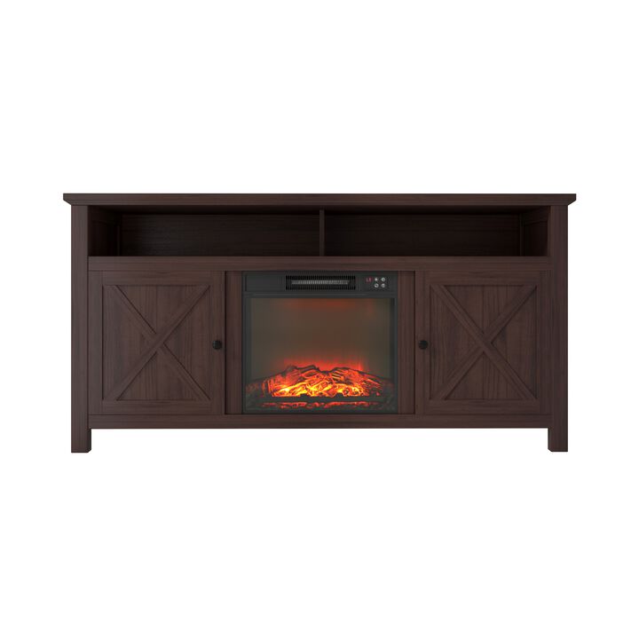 Mondawe 58.23-in W Brown TV Stand with Fan-forced Flat Wall Electric Fireplace with Remote Control Included Mondawe 58.23-in W Brown TV Stand with Fan-forced Flat Wall Electric Fireplace with Remote Control Included