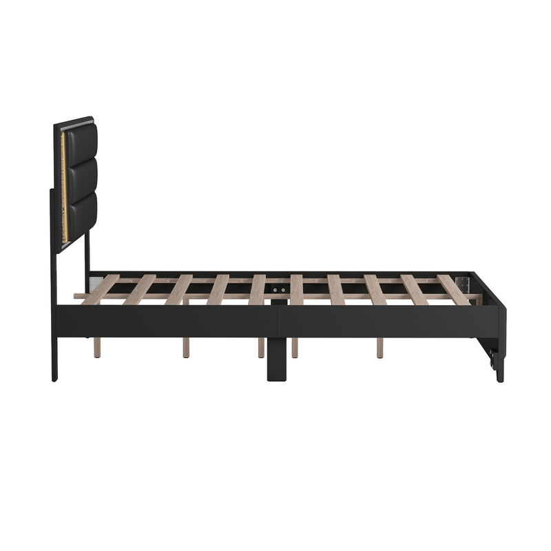 Merax PU Upholstered  Platform Bed  with LED Light