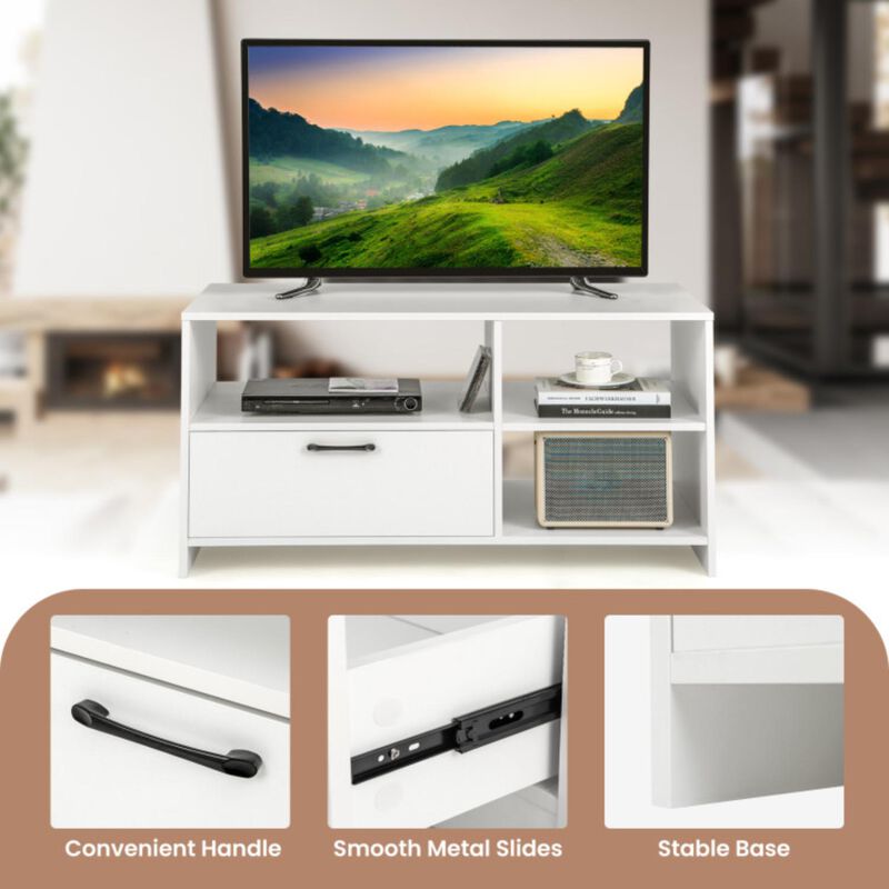Hivvago Modern Media Console Table with 3 Open Compartments and 1 Storage Drawer-White