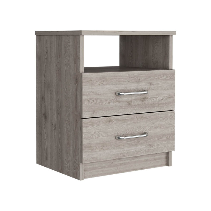 Streamdale Nightstand Olienza, Two Drawers, One Shelf, Light Gray Finish