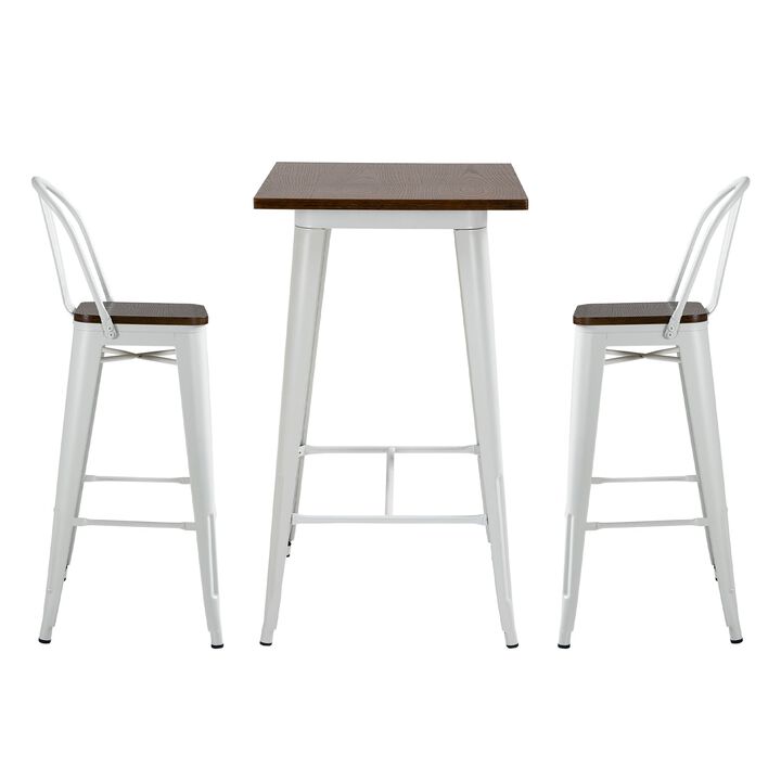 White/Brown Bistro Set: 3-Piece Counter Height Dining Table and Chairs White/Brown Bistro Set: 3-Piece Counter Height Dining Table and Chairs