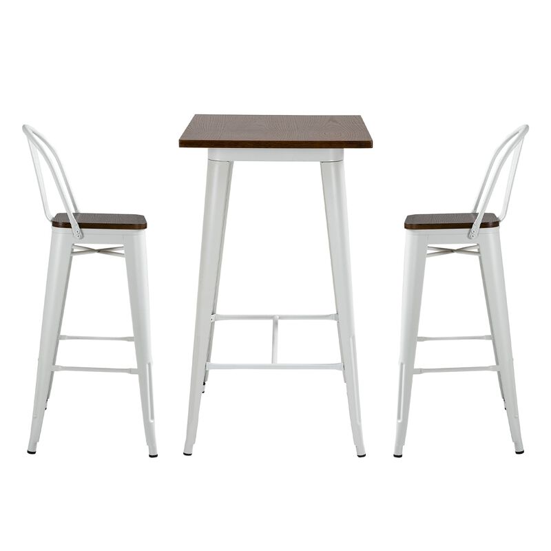 White/Brown Bistro Set: 3-Piece Counter Height Dining Table and Chairs