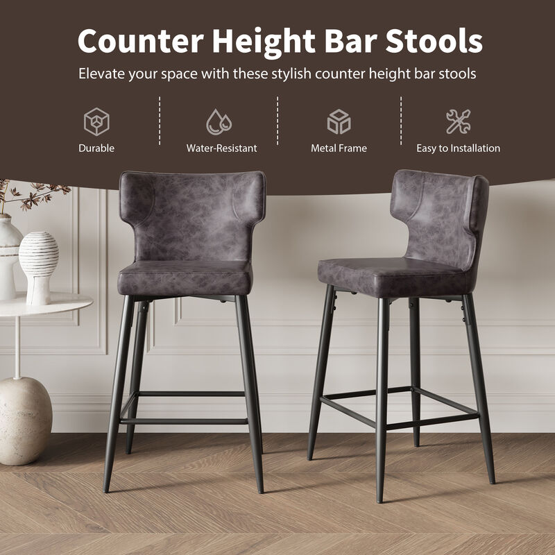 Merax Modern PU Leather Upholstered Bar Stools 2 Pieces