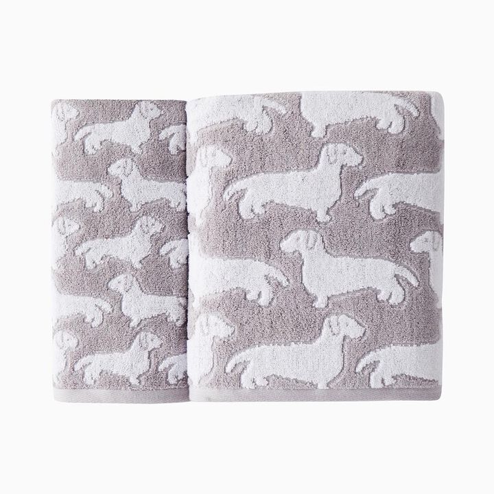 SKL Home Saturday Knight Ltd Dog Woven Puppy Design Soft And Absorbent Bath Towel - 27x50", Gray