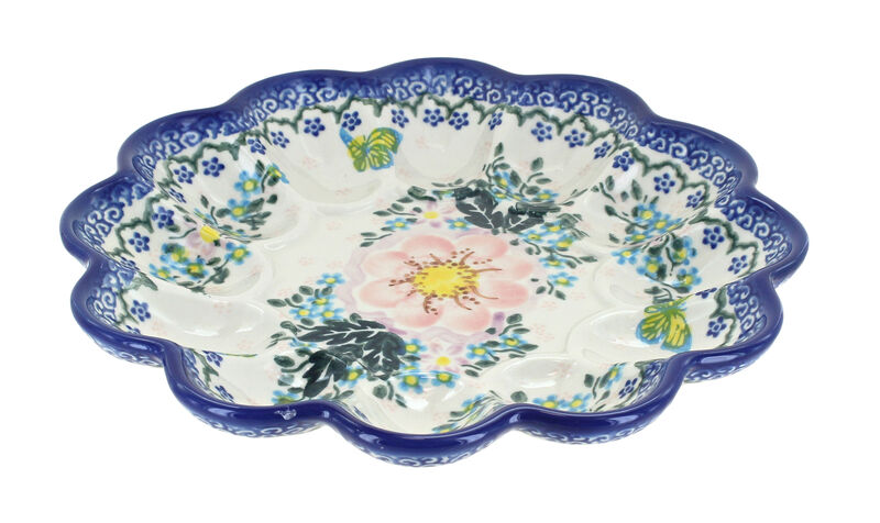 Blue Rose Polish Pottery Spring Blossom Egg Plate
