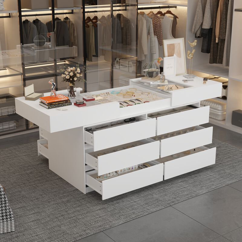 FUFU&GAGA 91.1" Modern Dresser and Vanity Combo with Spacious Storage Drawers, (91.1" W x 31.5" D x 35.8" H),White