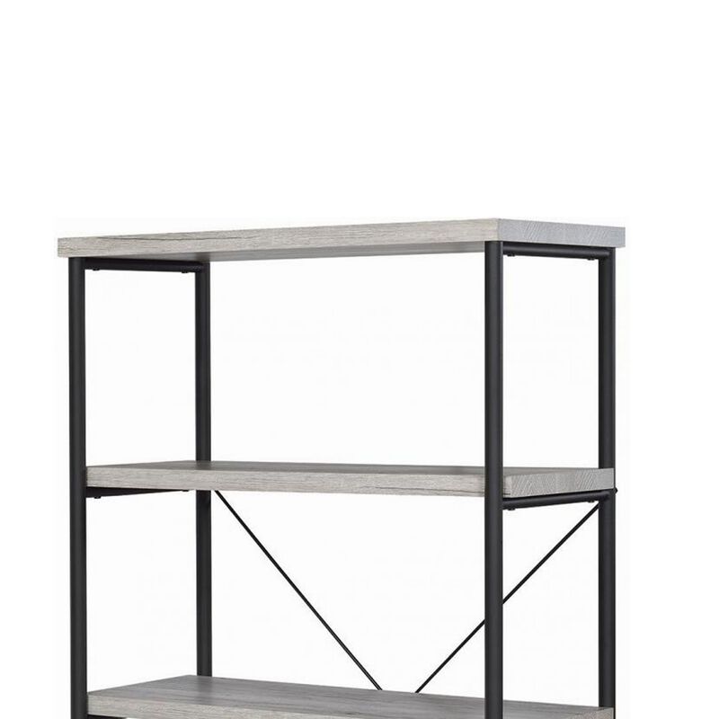 Sophisticated Wood and Metal Open Bookcase, Gray-Benzara