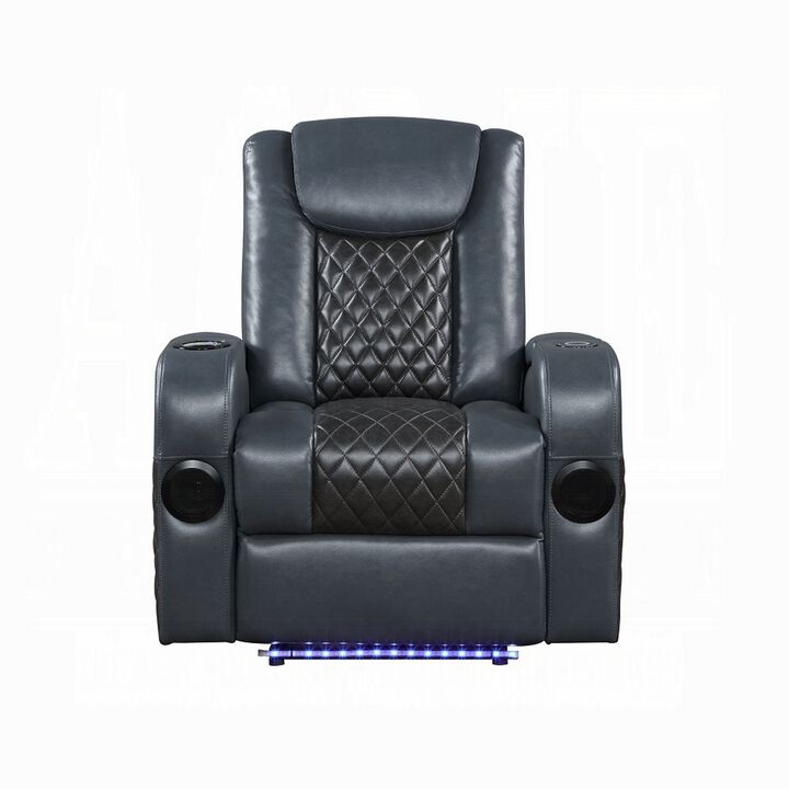 Liza Power Motion Recliner Chair, Bluetooth, Gray Black Faux Leather - Benzara