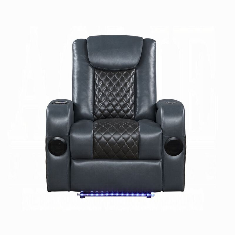 Liza Power Motion Recliner Chair, Bluetooth, Gray Black Faux Leather - Benzara