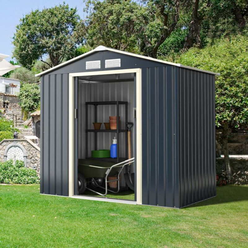 Hivvago 7 x 4 Feet Metal Storage Shed with Sliding Double Lockable Doors