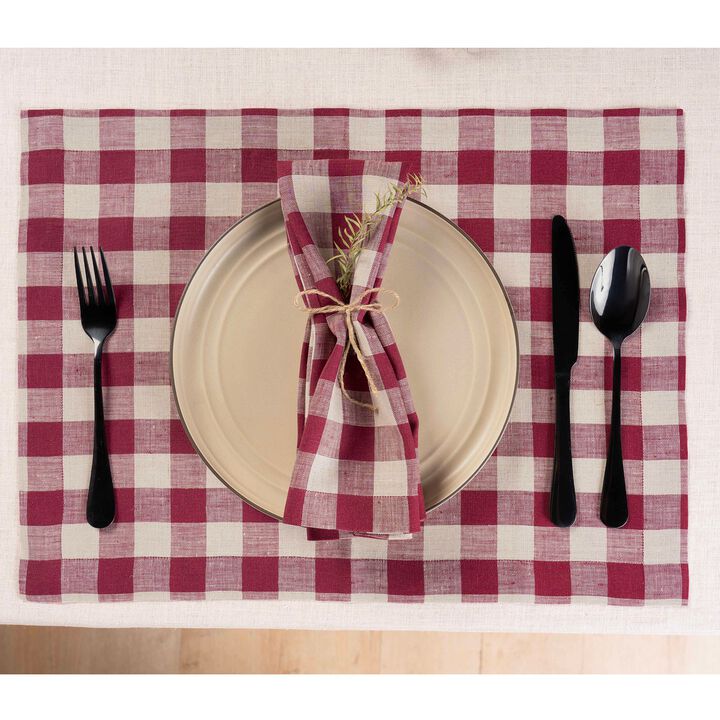 Solino Home 100% Pure Linen Cloth Napkins 20 x 20 Inch Set of 4 Dinner Napkins | Morgan Check
