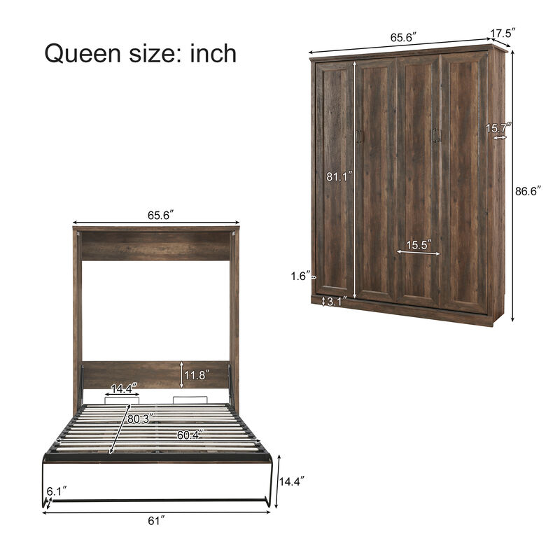 Merax Retro Style Murphy Bed  Wall Cabinet